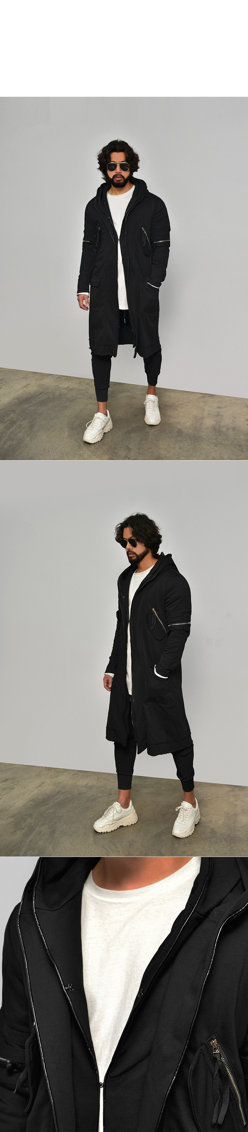 Avant Garde Dark Edge Mens Double Hood Long Piping Biker
